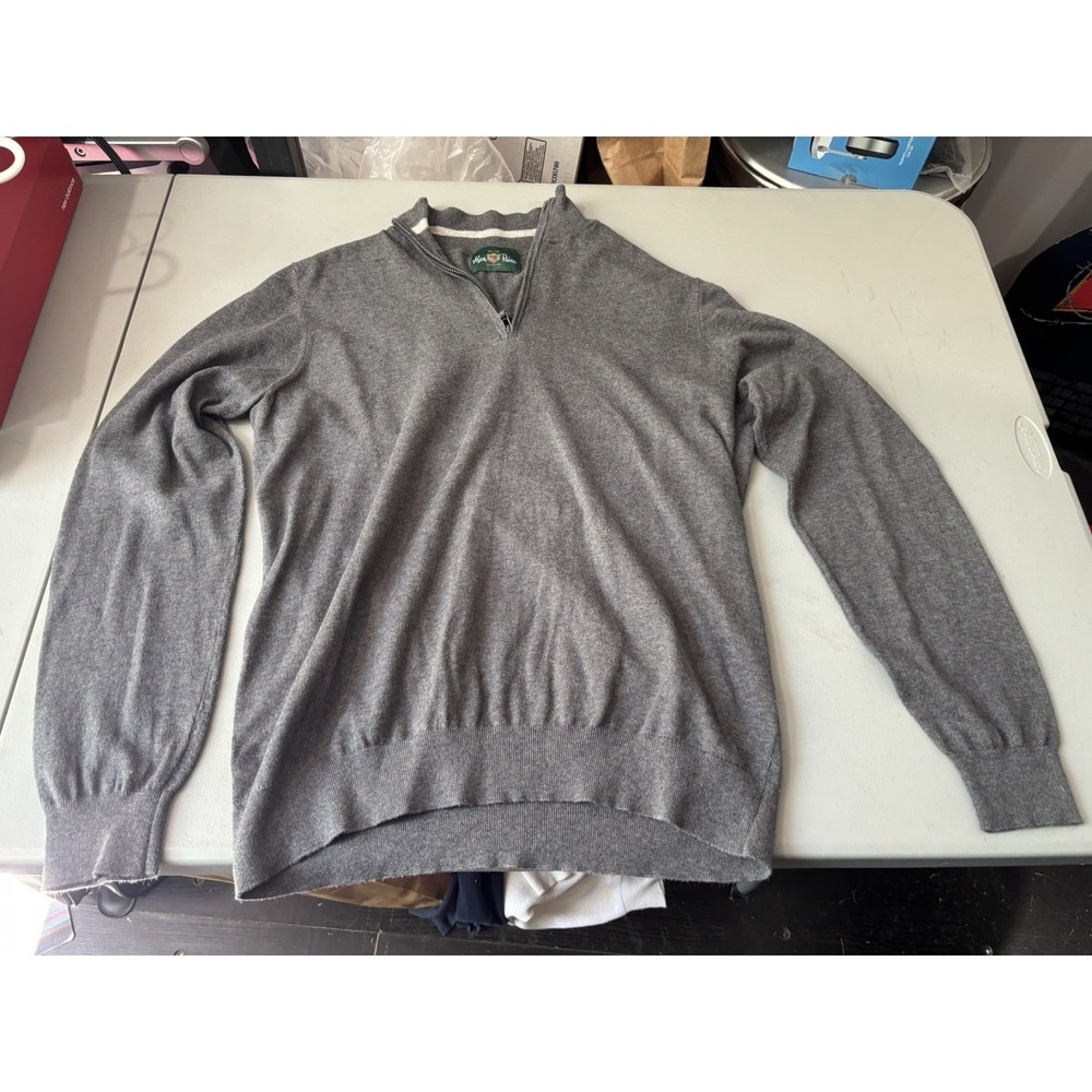 Alan Paine Sweater Mens Large Gray‎  Cotton/silk/cashmere Half Zip Pullover